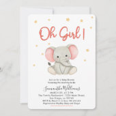Oh Girl Blush Pink Baby Elephant Shower Kaart (Voorkant)