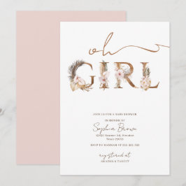 Oh Girl Boho Tropical Flowers Girl Baby shower Kaart