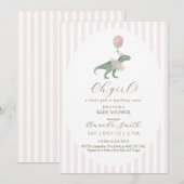 Oh Girl Dinosaur Baby Shower Invitation Kaart (Voorkant / Achterkant)