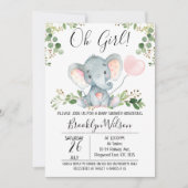 Oh Girl Elephant Balloon Baby shower Uitnodiging (Voorkant)