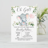 Oh Girl Elephant Balloon Baby shower Uitnodiging (Staand voorkant)