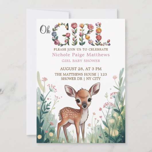 Oh Girl: Little Deer Fawn Baby shower Kaart (Voorkant)
