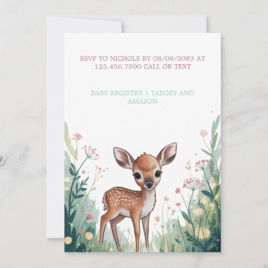 Oh Girl: Little Deer Fawn Baby shower Kaart (Achterkant)