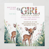 Oh Girl: Little Deer Fawn Baby shower Kaart (Voorkant / Achterkant)