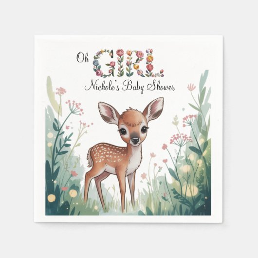 Oh Girl: Little Deer Fawn Girl Baby shower Servet (Voorkant)