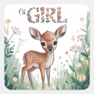 Oh Girl: Little Deer Fawn Girl Baby shower Vierkante Sticker