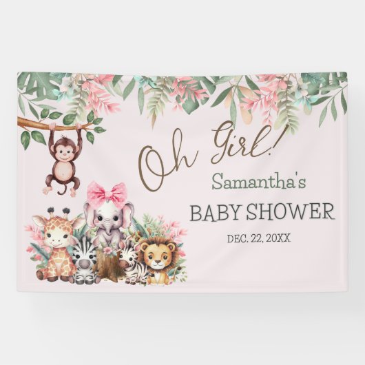 Oh Girl Oerwoud Safari Baby shower Banner (Horizontaal)