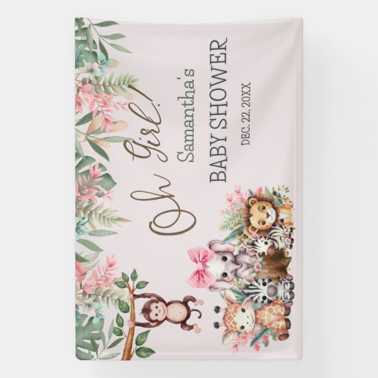 Oh Girl Oerwoud Safari Baby shower Banner (Verticaal)