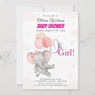 Oh Girl Olifant Baby Shower Uitnodiging