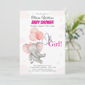 Oh Girl Olifant Baby Shower Uitnodiging (Staand voorkant)