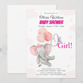 Oh Girl Olifant Baby Shower Uitnodiging (Voorkant / Achterkant)
