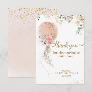 Oh Girl Pink ballon Floral Eucalyptus Baby shower Bedankkaart