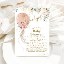 Oh Girl Pink ballon Floral Eucalyptus Baby shower