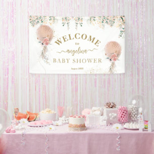 Oh Girl Pink ballon Floral Eucalyptus Baby shower Spandoek