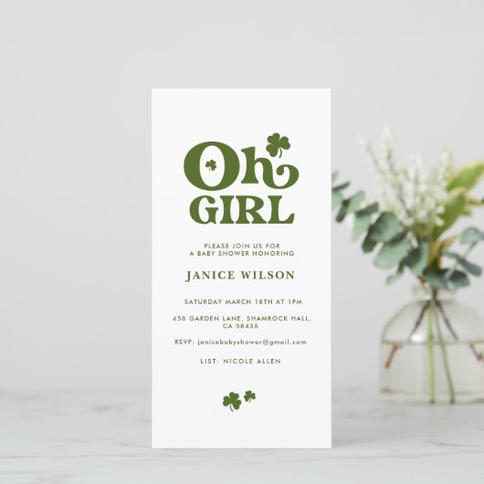Oh Girl St.Patrick's Day Baby shower Digital Evite Aankondiging (Staand voorkant)