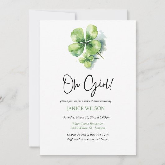 Oh Girl St. Patrick's Day Baby Shower Green  Kaart (Voorkant)