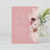 Oh Girl Stof Roze Pampas Bloem baby shower Kaart (Staand voorkant)