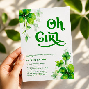 Oh Girl Watercolor Groen Script Baby Shower Kaart