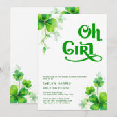 Oh Girl Waterverf Green Script Baby shower Kaart (Voorkant / Achterkant)