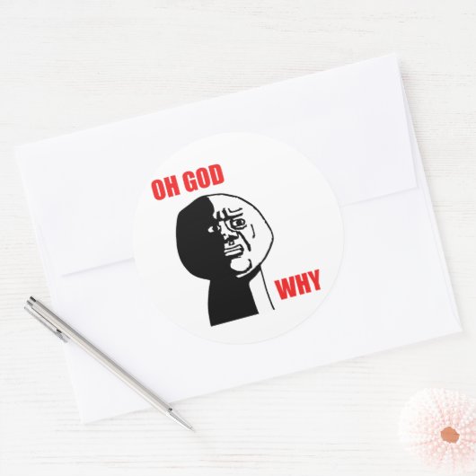 OH GOD WAAROM RONDE STICKER (Envelop)