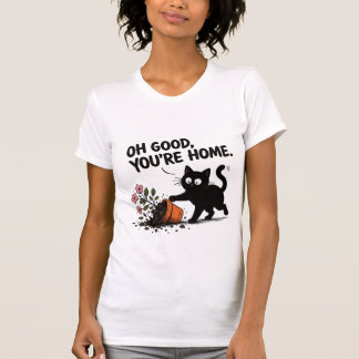 Oh Goed, Je Bent Thuis Grappige Zwarte Kat Bloempo T-shirt