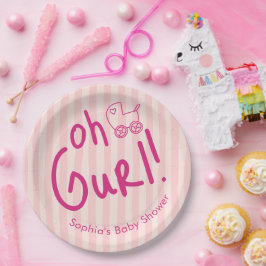 Oh Gurl Roze Streep Meisje Baby Borrel Papieren Bordje