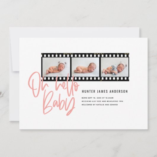 Oh Hallo baby moderne multi-fotofilm rol Aankondiging (Voorkant)