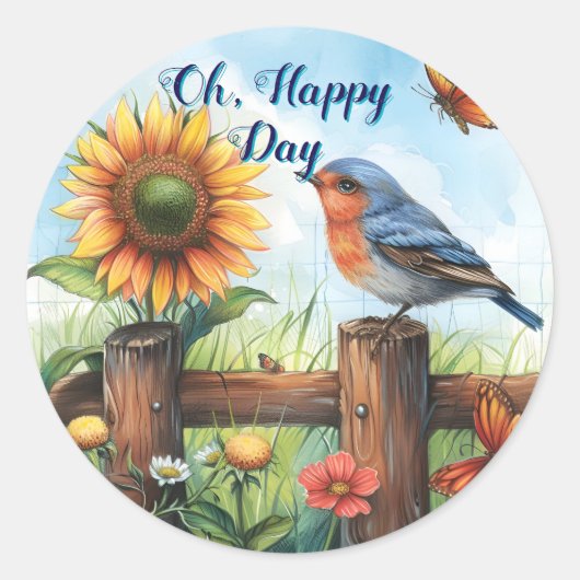 Oh Happy Day Bluebird en Zonnebloem Sticker (Voorkant)