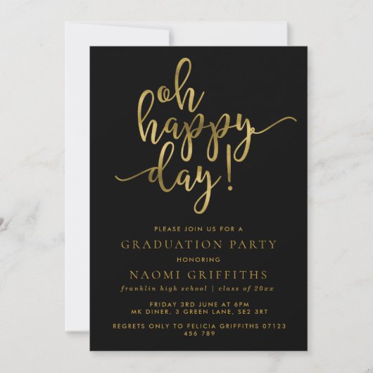 Oh Happy Day Gold Script Graduparty nodigt uit Kaart (Voorkant)
