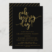 Oh Happy Day Gold Script Graduparty nodigt uit Kaart (Voorkant / Achterkant)