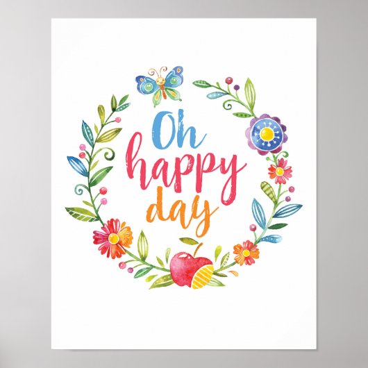 Oh Happy Day kleurrijke florale poster print (Voorkant)