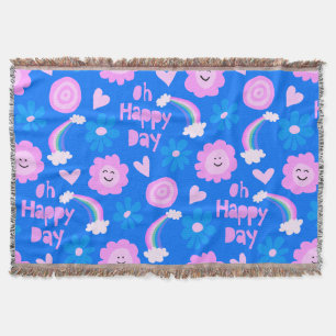 Oh Happy Day regenbogen bloemen roze blauw Deken