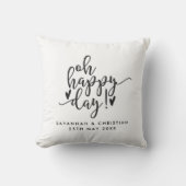 Oh Happy Day Script Personalized Wedding Pillow Kussen (Voorkant)