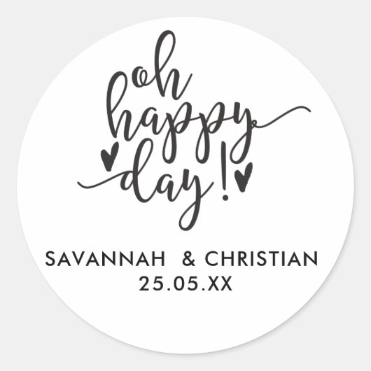 Oh Happy Day Script Personalized Wedding Sticker (Voorkant)