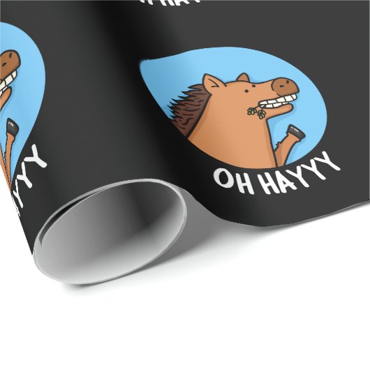 Oh Hayyyy Funny Horse Pun Dark BG Cadeaupapier (Rol Hoek)