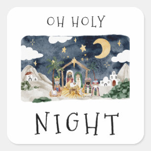 Oh Heilige Nacht Afro-Amerikaanse Geboorte Kerstmi Vierkante Sticker