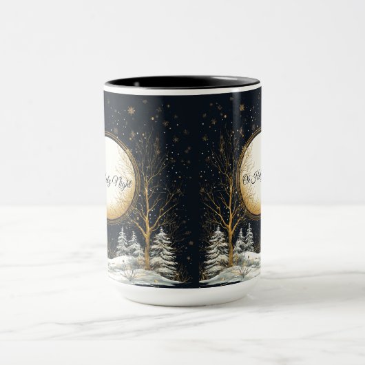 Oh Heilige Nacht Kerstmis Zwarte Gouden Pijnbomen Mok (Midden)