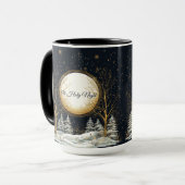 Oh Heilige Nacht Kerstmis Zwarte Gouden Pijnbomen Mok (Voorkant links)