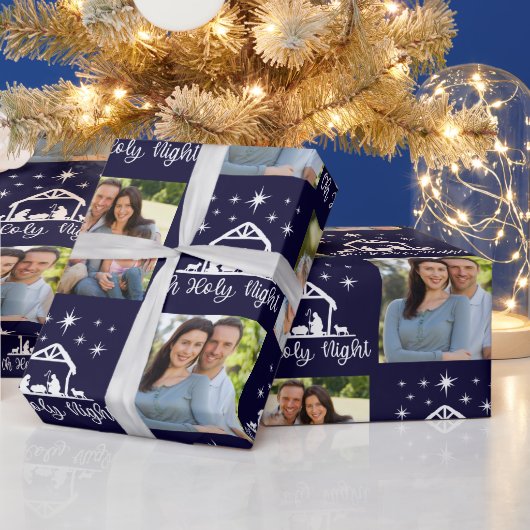 Oh Heilige Nacht Manuscript Typografie Nativiteit Cadeaupapier (Feestdagen)