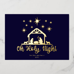 Oh Heilige Nacht Manuscript Typografie Nativiteit  Folie Feestdagenkaart