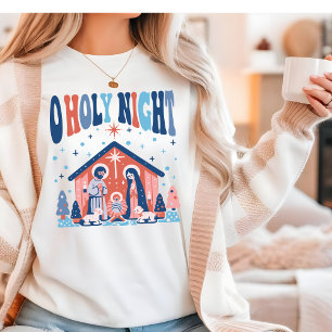 Oh Heilige Nacht Religieuze Kerstmis Geboorte Scèn Tri-Blend Shirt