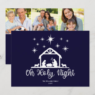Oh Heilige Nacht Script Lettertyp Nativiteit 3 Fot Feestdagenkaart