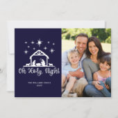Oh Heilige Nacht Script Typografie Kribbe 4 Foto Feestdagenkaart (Voorkant)