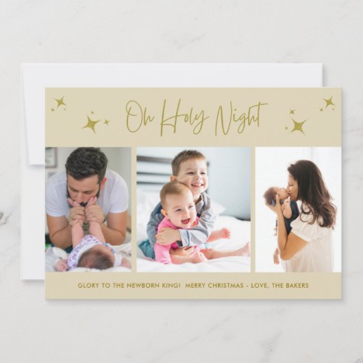 Oh Heilige Nachtelijke Religieuze Drie Foto Famili Feestdagenkaart (Voorkant)