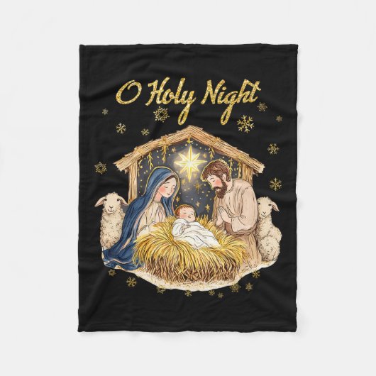Oh Heilige Nachtelijke Religieuze Kerstkerst Scene Fleece Deken (Voorkant)