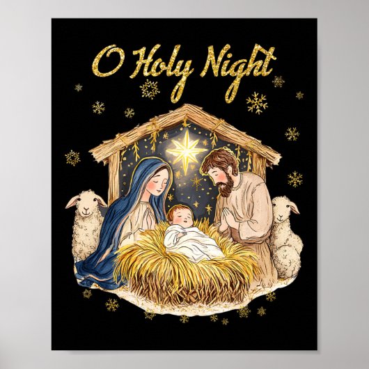 Oh Heilige Nachtelijke Religieuze Kerstkerst Scene Poster (Voorkant)