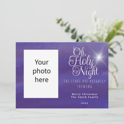 Oh Heilige Nachtfoto kerstfeestdag Feestdagenkaart (Staand voorkant)