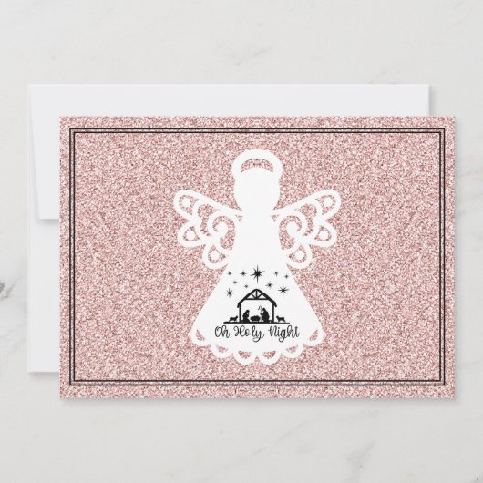 Oh Heilige Nativiteit Angel Glitter Flat Kaart (Voorkant)