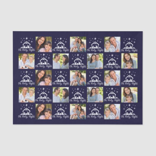 Oh Heilige Nativiteit Navy Blue Family Foto Tissuepapier (Voorkant)