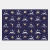 Oh Heilige Nativiteitsmarine Gold Star Inpakpapier Vel (Voorkant 2)
